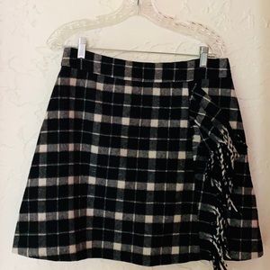 Kate Spade Rustic Plaid Fringe Mini Skirt